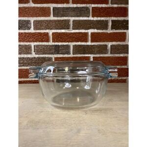 Vintage Pyrex de Corning France #454 Clear Glass Round Casserole Dish W/Lid